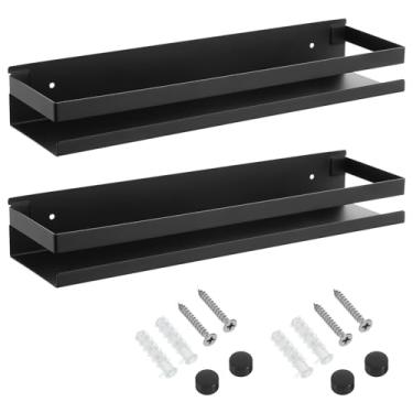 Imagem de HOFURME Pacote com 2 prateleiras flutuantes pretas para banheiro – Prateleiras flutuantes de aço inoxidável para parede, suporte de chuveiro de banheiro de 38 cm para cozinha, sala de estar