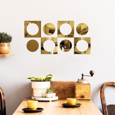 Imagem de Espelho Decorativo Círculos Geométricos Dourado - Inove Papéis de Pare