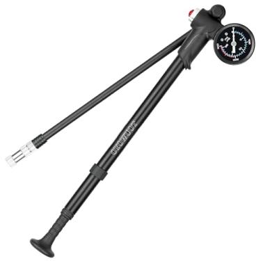 Imagem de OYOWUOT Bomba de choque de alta pressão (300 psi), bomba portátil para mountain bike com medidor, mini bomba de ar MTB para garfo dianteiro/suspensão traseira com botão de sangramento de ar, serve