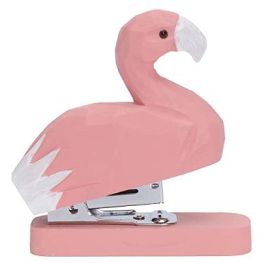 Imagem de MAGICLULU Grampeador em forma de flamingo, portátil, máquina de grampear de madeira, grampeador de animal rosa fofo ideal para estudantes escolares, material de escritório