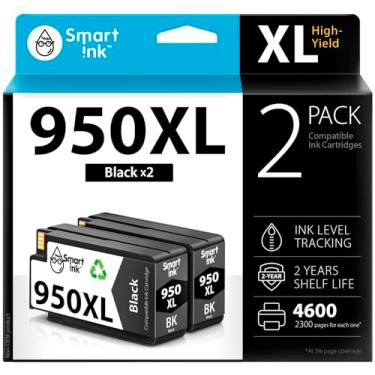 Imagem de Smart Ink Cartucho de tinta de substituição compatível para HP 950XL 950 XL (preto, pacote com 2 unidades) para usar com OfficeJet Pro 8600 8610 8620 8600 Plus 8100 8625 8615 8630 8110 8616 8640 8660 2515 DW 271DW