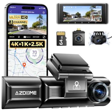 Imagem de AZDOME M550 Max 3 Canais Dash Cam 4K WiFi, Resolução Suporta até 4K+1080P+2.5K, GPS Integrado Modo de Estacionamento 24H Visão Noturna IR WDR 3.19" IPS