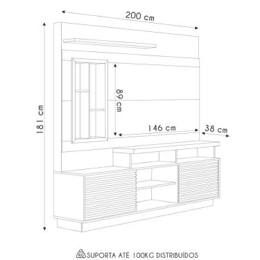 Imagem de Estante Painel Para 60 Pol Com Led 200cm Dora L06 Jatobá-off White - Mpozenato