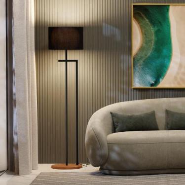 Imagem de Luminária Salone Aço Carbono Preto Cúpula Em Tecido Brugges Preta - UN