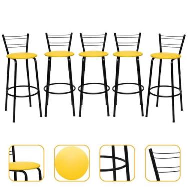 Imagem de Banqueta Para Cozinha Americana Estrutura Preta Kit 5un Cadeira Balcão