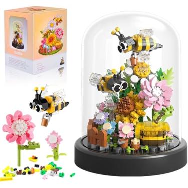 Imagem de Bloco De Montar Flor Na Cúpula Com Led | Bloco de Construção Flores Artificiais Led | Blocos de Construção Botânicos Mini Peças (Abelhas - 588pcs (SEM LED))
