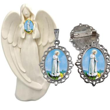 Imagem de Imagem Estatua Nossa Senhora de Fatima Com Relicario Metal Broche Resi