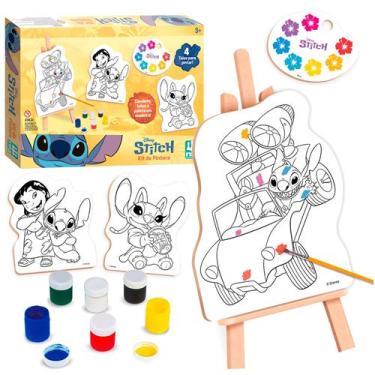 Imagem de Brinquedo Educativo Infantil Kit Pintura Stitch Com Cavalete Tintas E 
