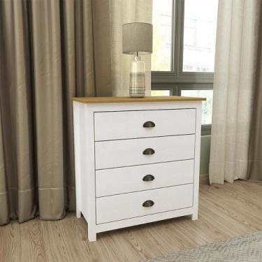 Imagem de Cômoda Decorativa Madeira Maciça Osiris 4 Gavetas Branco/Freijó - G74 