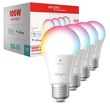 Imagem de Sengled Lâmpada inteligente, equivalente a 100 W, lâmpada WiFi que muda de cor, lâmpada inteligente extra brilhante de 1500 lm, que funciona com Alexa Google, lâmpada Alexa multicolorida A19 regulável, CRI> 90, sem necessidade de hub, pacote com 4