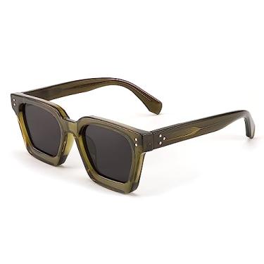 Imagem de FEISEDY Óculos de sol masculino feminino polarizado, armação grossa quadrada, retangular, UV400, óculos de sol B2396, 005 Verde oliva transparente | Lentes cinza polarizadas