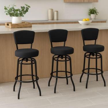 Imagem de Kit 3 Banquetas Alta Bar Giratória com Encosto cor Preta Assento gross