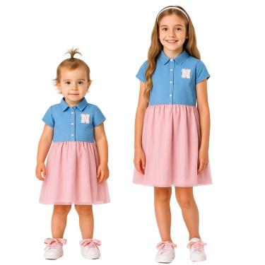 Imagem de Vestido Infantil Denim & Tule Rosa Trick Nick Tamanho 1 a 10