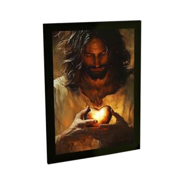 Imagem de Quadro Decorativo Religioso Jesus Cristo Ilustração Coração Decoração Poster Quarto Sala