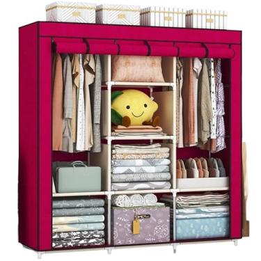 Imagem de Armário de Tecido com Zíper – Guarda-Roupas Dobrável e Organizador (VERMELHO/BORDÔ)