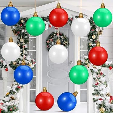 Imagem de Jetec 12 peças Bola de Natal inflável gigante de PVC com 23 cm, enfeite de bola de Natal grande, decoração de quintal para decoração de festa de Natal, piscina, gramado, árvore, festa (estilo colorido)