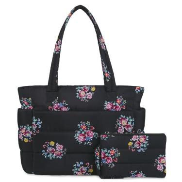 Imagem de TOPDesign Bolsa feminina acolchoada com compartimentos, bolsa de ombro acolchoada para trabalho, viagens, academia, Flor, Large
