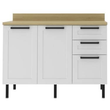 Imagem de Balcao Com Tampo 120 cm MDF 2P 3G Branco Carvalho Tecno Mobili