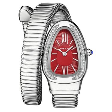Imagem de Gosasa Relógio feminino elegante em forma de cobra, design exclusivo, bobina de cobra, vestido elegante, pulseira de diamante, relógio de pulso feminino de quartzo com mostrador de algarismos romanos
