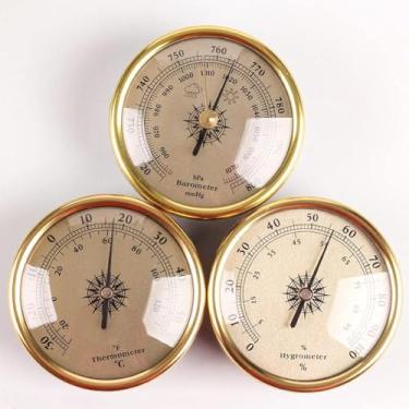 Imagem de Barômetro, Liga De Alumínio Parede Hagig Baromete, 3 Pçs/Set 72mm Barômetro Higrômetro Termômetro, Golden