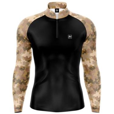 Imagem de Camiseta Camisa Blusa Casual Pesca Agro Militar Bege Palha Com Zíper P