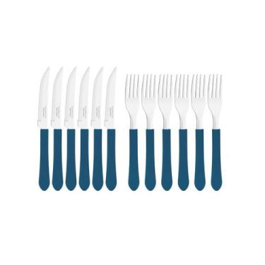 Imagem de Kit 48 Talheres 24 Facas + 24 Garfos Leme Inox Tramontina