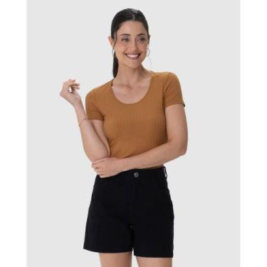 Imagem de Blusa Feminina Viscose Stretch Canelada Malwee Ref. 50615, Marrom 329,