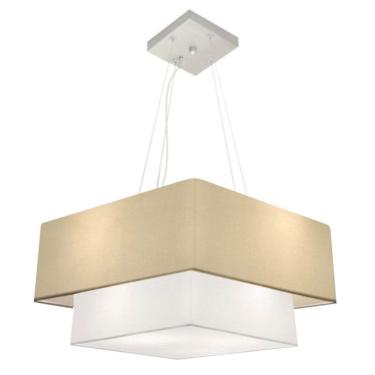 Imagem de Lustre Pendente Duplo Quadrado Vivare Md-4066 Cúpula em Tecido 50x35cm Algodão Crú / Branco - Bivolt