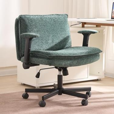 Imagem de iMenting Cadeira cruzada com rodas e braços ajustável Vanity Desk Chair com encosto 63 cm giratória cadeira de computador com almofada moderna confortável cadeira de escritório para quarto, destaque