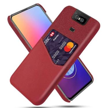 Imagem de Capa para Asus Zenfone ZS630KL,Tela e tampa de couro PU,Antideslizante,360°cobertura completa à prova de choque com 1 slot de cartão atrás,Prevenção de queda-Red