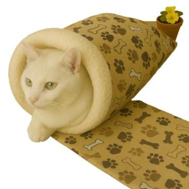 Imagem de Saco de dormir para gatos Saco de dormir de pelúcia Cama de pelúcia para animais de estimação Aconchegante e confortável(Ossinho Marrom)