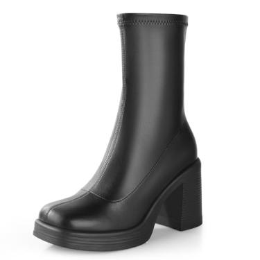 Imagem de Ankis Botas femininas plataforma de salto alto grosso com zíper lateral Gogo Botas confortáveis para festas, Poliuretano preto, 36