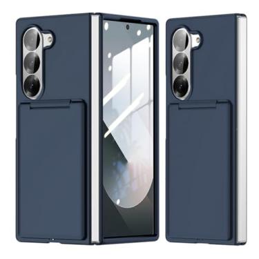 Imagem de Capa para Samsung Galaxy Z Fold6 com suporte dobrável para cartão de crédito e proteção para câmera (para Samsung Galaxy Z Fold6/azul)