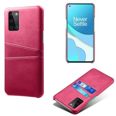 Imagem de Capas Compatível com Oneplus 8T,Caso de couro PU-Tampa de telefone a prova de choque com 2 slots de cartão,Proteção anti-impressão digital e anti-gota-Rose Red