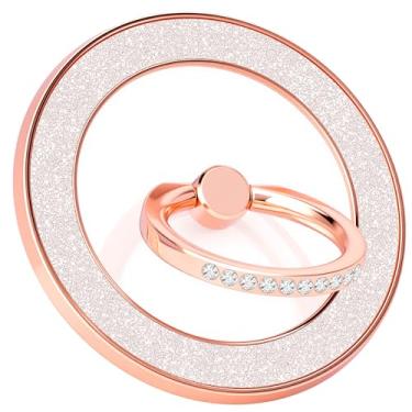 Imagem de YINHEXI Suporte Magnético Para Celular Magsafe, De Anel Brilhante Com Rotação 360° E Giro 90°, Acessório Mag Safe Iphone 16, 15, 14, 13, 12 (Ouro Rosa - Ms-01)