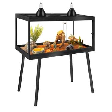 Imagem de PROLEE Gabinete de vidro temperado para répteis com perna, tanque de dragão barbudo à prova de arranhões de 81 cm, tanque de lagarto de 32 galões com partes superiores de malha de metal e porta
