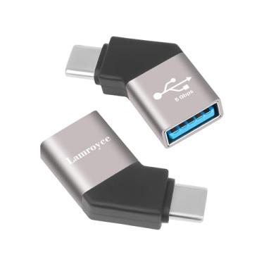 Imagem de Adaptador USB C 3.1 para USB 3.0 pacote com 2, conector conversor extensor USB angular de 45 graus fêmea para USB C macho OTG suporta carregamento e transferência de dados de 5 Gbps para iPhone série