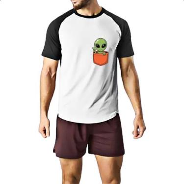 Imagem de Camiseta Raglan Alien no bolso laranja - Alearts, P