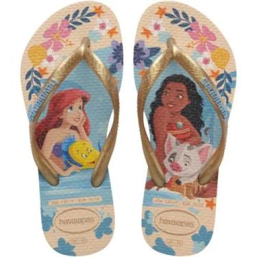 Imagem de Chinelo Infantil Havaianas Slim Princess Menina - Bege e Azul, 35/36