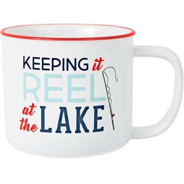 Imagem de Pavilion Gift Company Caneca grande de café de grés de 500 ml Keeping It Reel At The Lake, azul