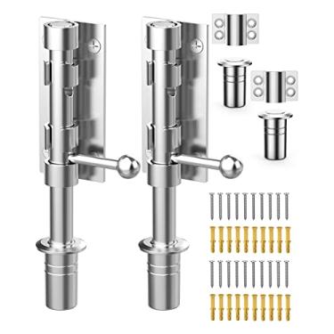 Imagem de Ferragens de trinco de portão deslizante resistentes, travas de aço inoxidável 304 sólido de 16 cm, acabamento galvanizado, trava de parafuso de barril para cerca de madeira, porta de quintal, porta de celeiro, porta de galpão, (2 unidades, prata)