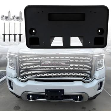 Imagem de FASTCHE Moldura de placa frontal compatível com GMC Sierra 2500 HD 3500 HD 3500 HD 3500 HD 2021 2022 2022 2023 Suporte de montagem para placa de carro substitui # 84186107 GM1068228