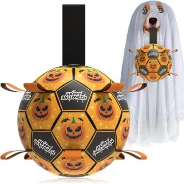 Imagem de QDAN Brinquedos para cães de Halloween, bolas de futebol, brinquedos interativos para cabo de guerra, presentes de aniversário de cachorro, brinquedo aquático para cães, bolas duráveis para cães