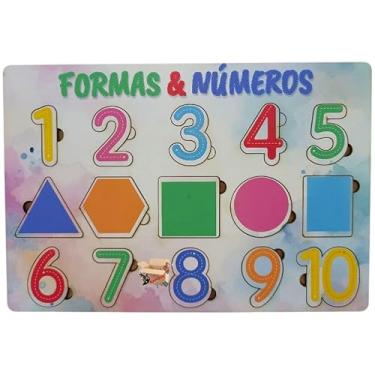 Imagem de Brinquedo Pedagógico Educativo Em Madeira Jogo Alfabeto - Números E Formas De Encaixe (Formas E Números B)