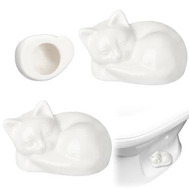 Imagem de Wonderjune Pacote com 2 tampas de parafuso de vaso sanitário decorativo gato tampa de parafuso de cerâmica bonito decoração de banheiro acessórios temáticos divertidos peças de substituição (branco)
