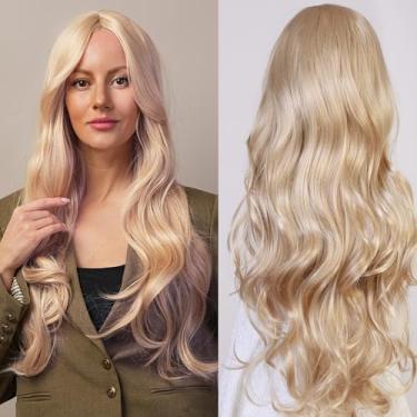 Imagem de Peruca loira platinada longa parte média cacheada estilo ondulado peruca feminina com fios de cabelo resistentes ao calor sem cola, adequada para festas, shows de dança (vem com touca de peruca) 68 cm