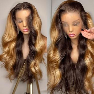 Imagem de Peruca de cabelo humano loiro mel de densidade 250 33 x 15 com cabelo de bebê 4/27 perucas coloridas 33 x 15 cm peruca frontal ondulada do corpo cabelo humano pré-arrancado para mulheres HD