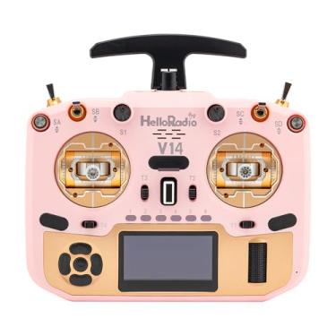 Imagem de HelloRadio Transmissor de rádio V14MAX ELRS FPV – Controle remoto ELRS OpenTX/EdgeTX de 2,4 GHz com gimbals Hall CNC, assistente de voz AI, compartimento de módulo externo, antena T dobrável e tela