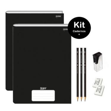 Imagem de Caderno Brochurão Preto Capa Dura 96 folhas Kit 2un Stiff Jandaia + Ki