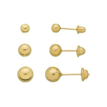 Imagem de Brinco De Ouro 18k Feminino Bola Kit 3 Furos - DR Joias